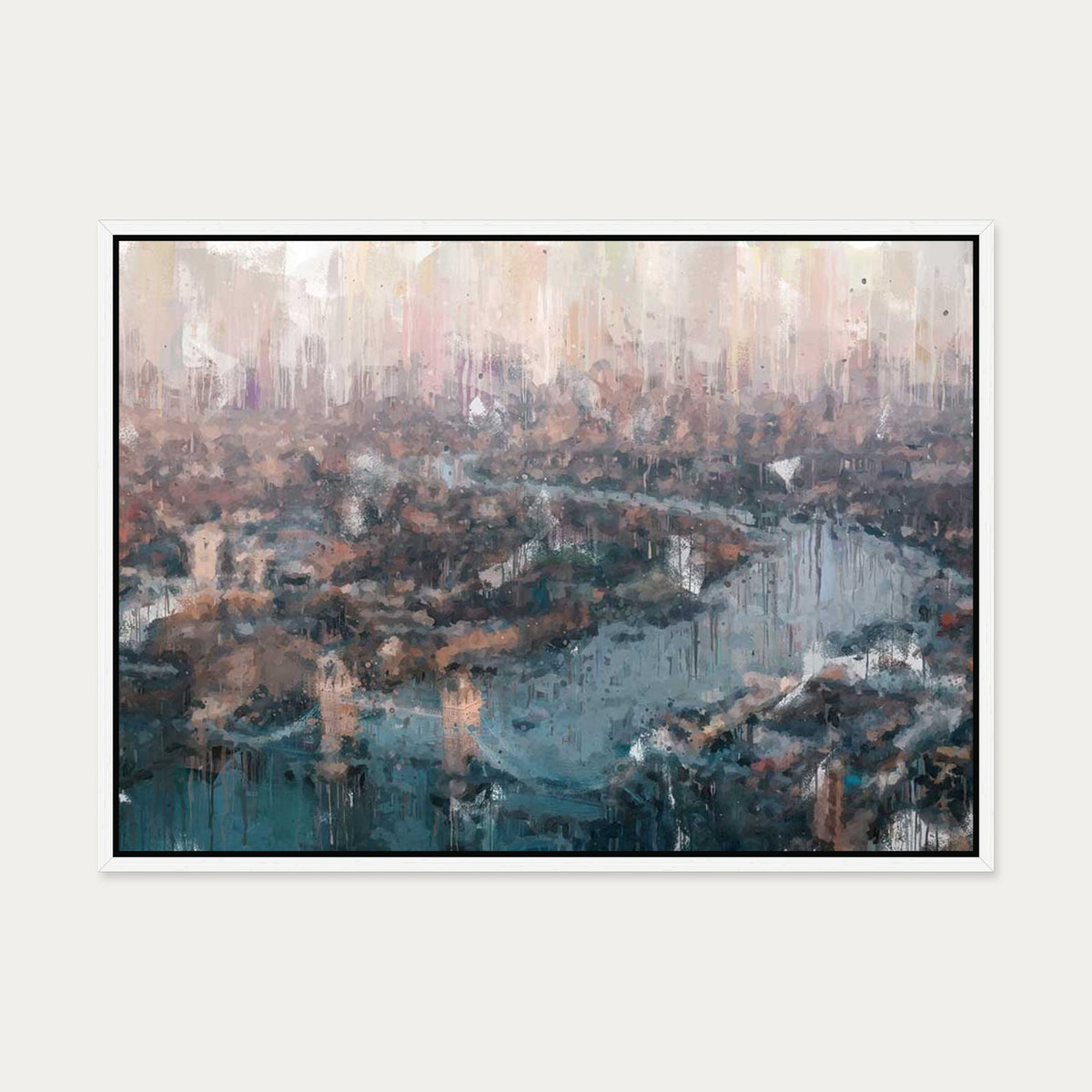 River Thames London Canvas Art — 50 x 70 cm — White Frame