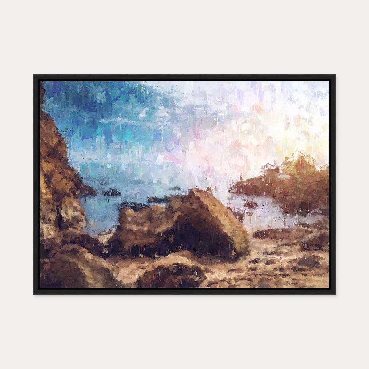 Rocks On The Beach Canvas Art — 50 x 70 cm — Black Frame