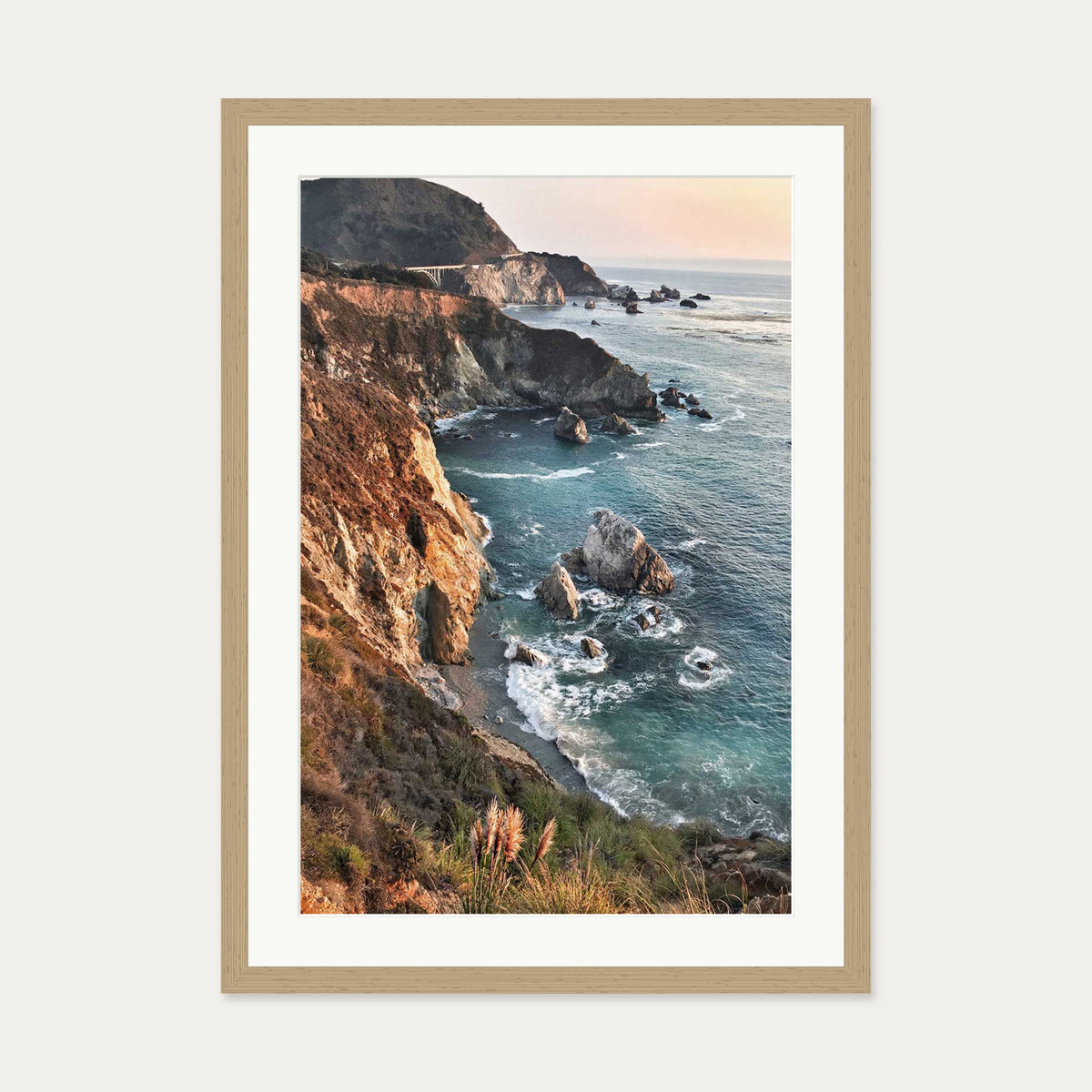 Rocky Coastline Wall Art Print — 50 x 70 cm — Oak Frame