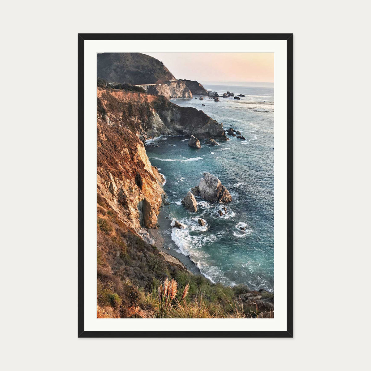 Rocky Coastline Wall Art Print — 70 x 100 cm — Black Frame