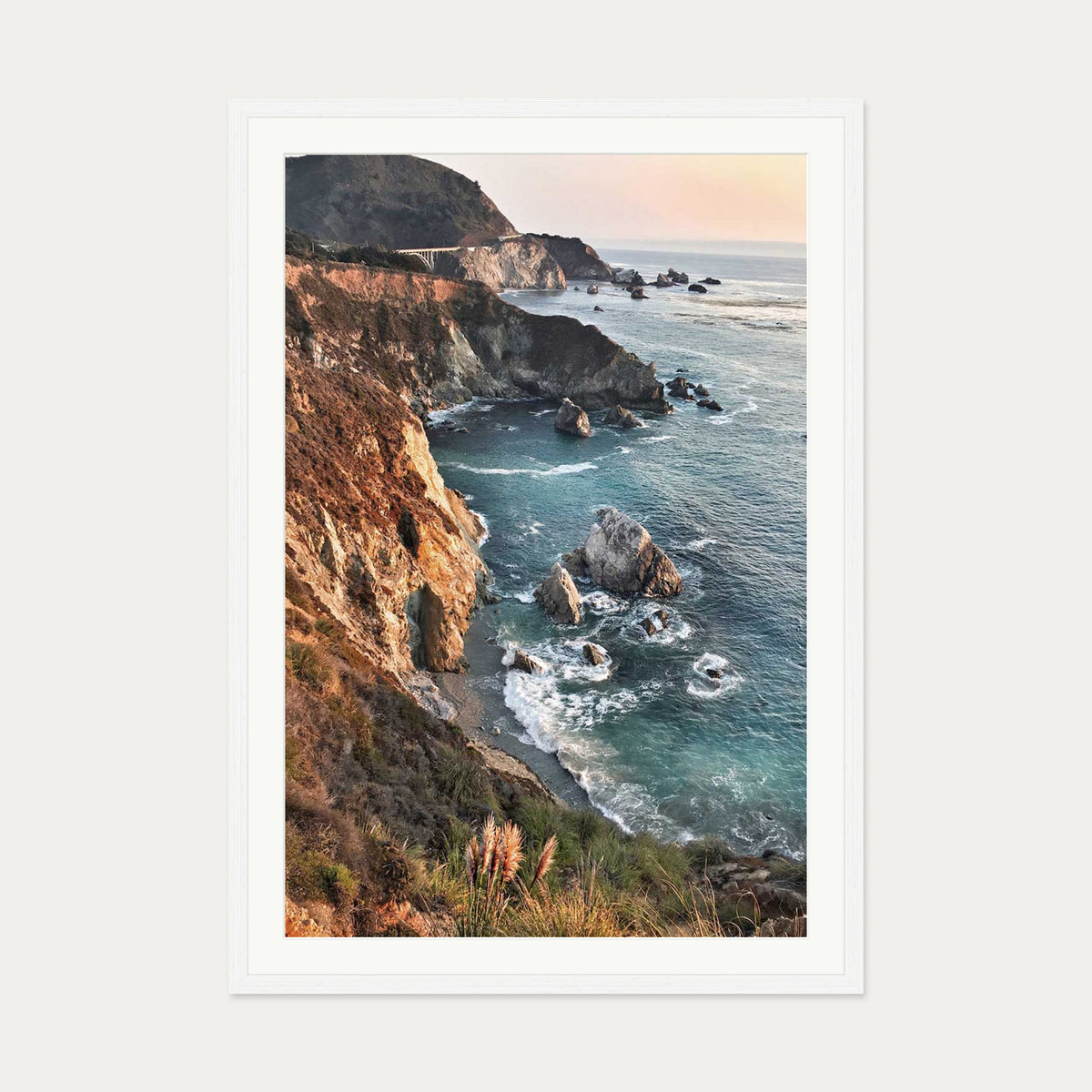 Rocky Coastline Wall Art Print — 70 x 100 cm — White Frame