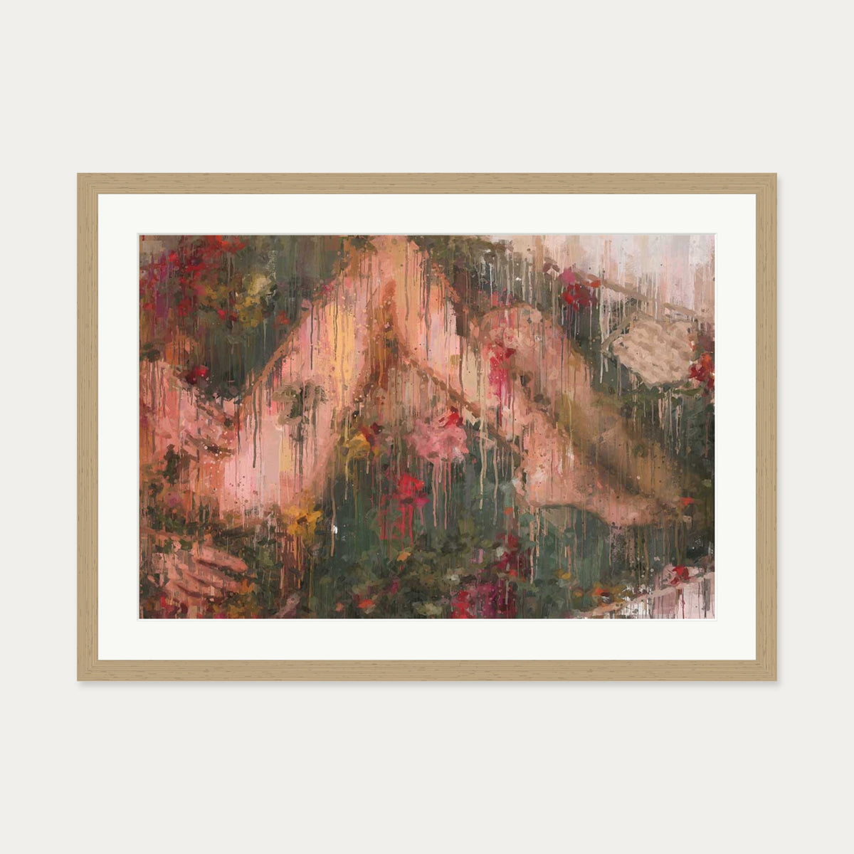 Rose Bath Art Print — 50 x 70 cm — Oak Frame
