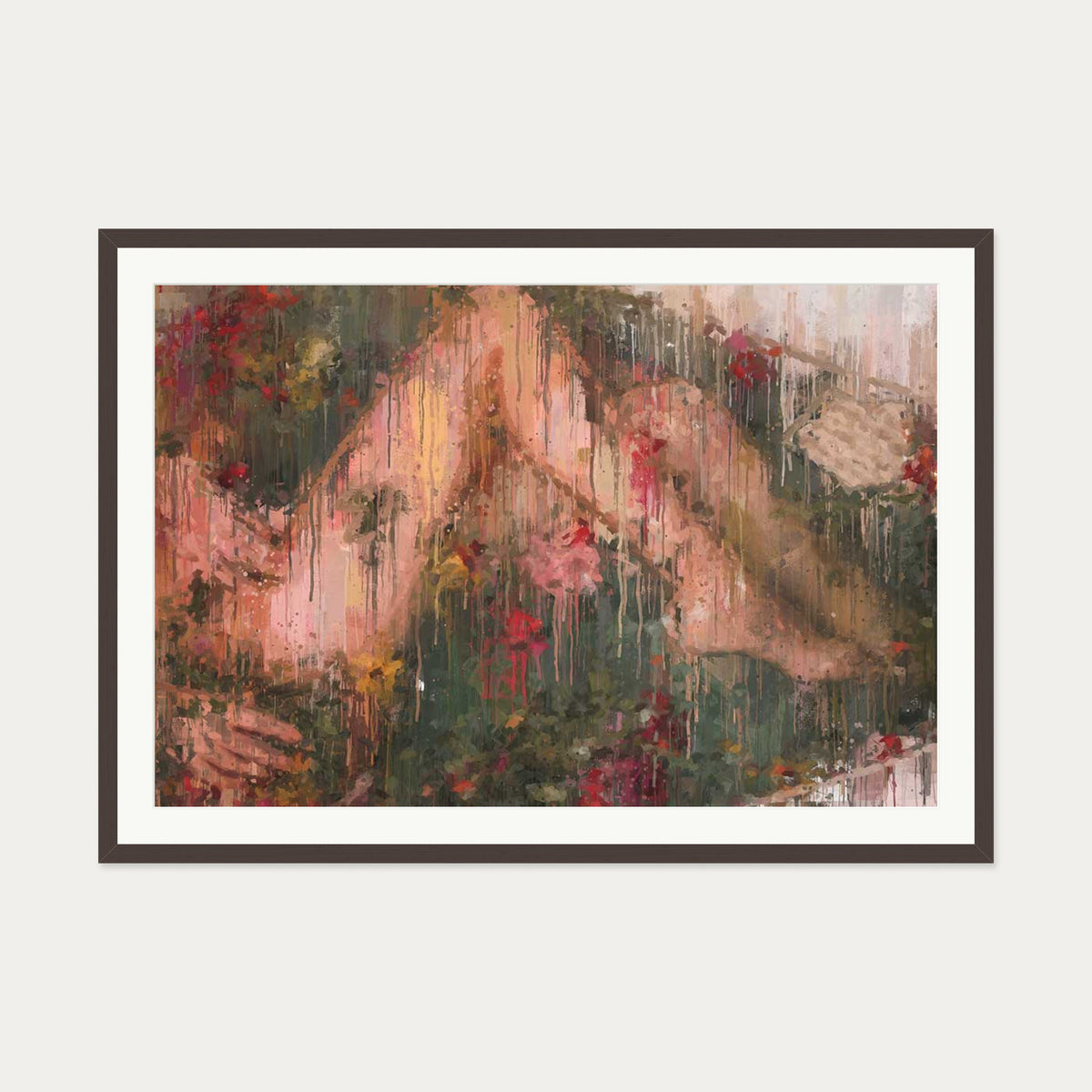 Rose Bath Art Print — 70 x 100 cm — Brown Frame