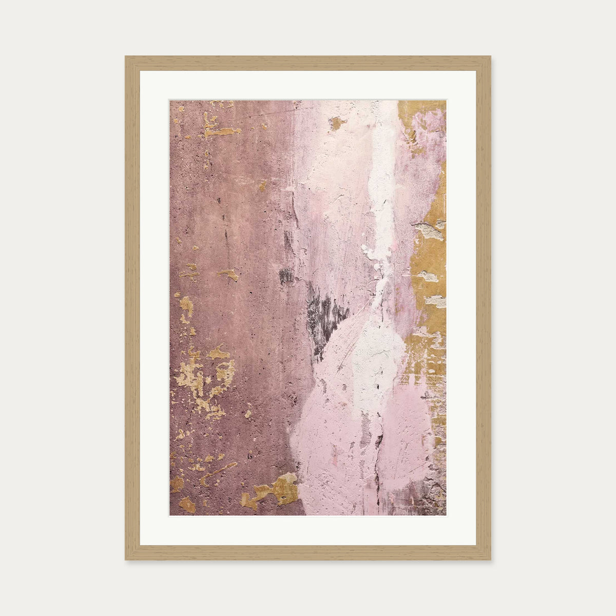 Rusty Pink Texture Wall Art Print — 50 x 70 cm — Oak Frame