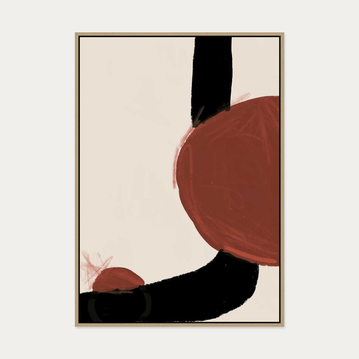 Rusty Red Marks Canvas Art — 70 x 100 cm — Oak Frame