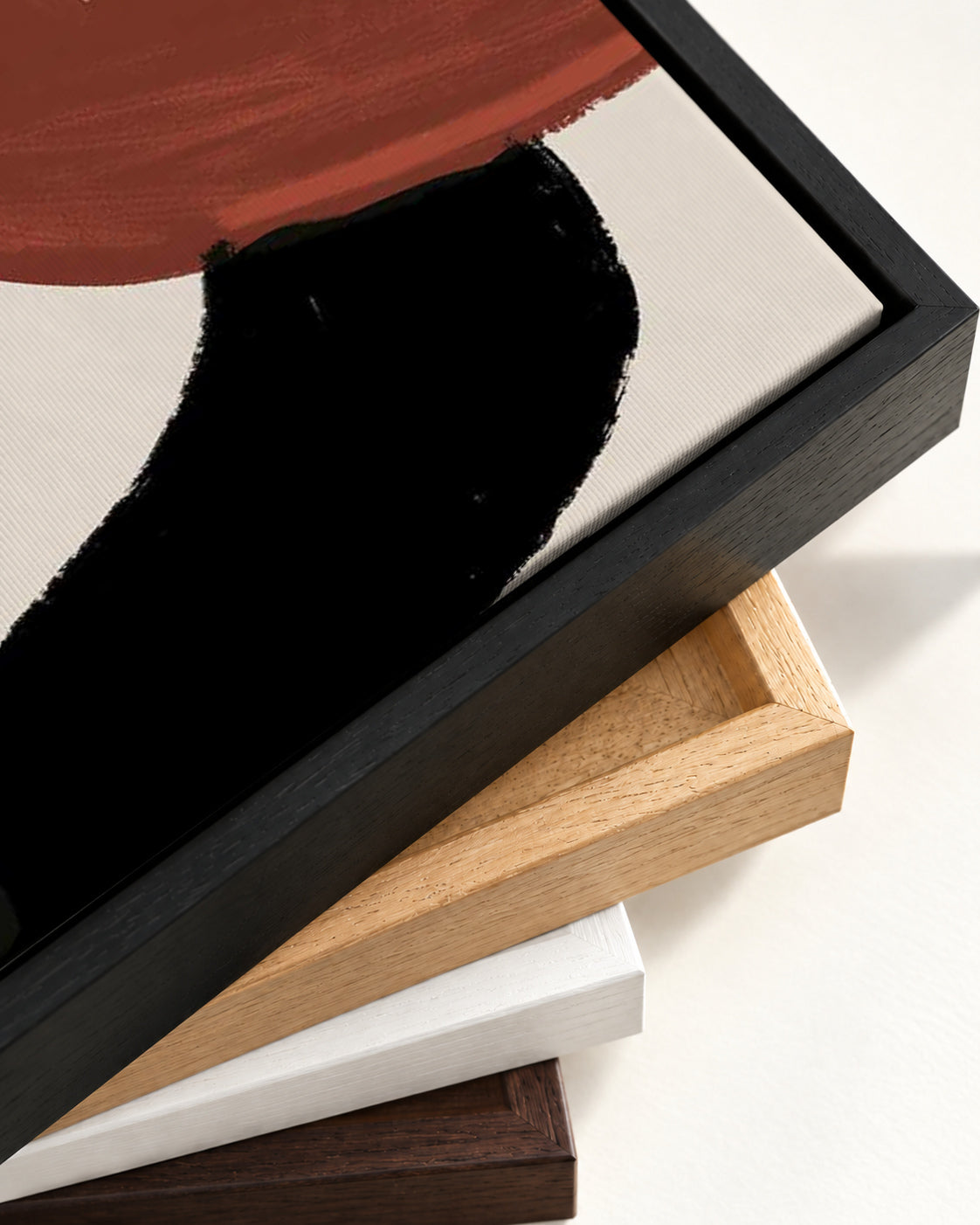 Rusty Red Marks Canvas Art — framed canvas corner and wrapped canvas detail