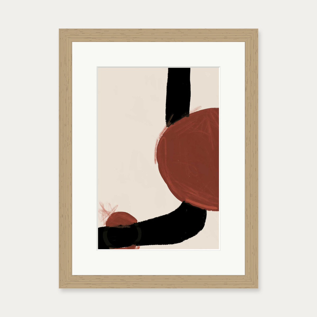 Rusty Red Marks Art Print — 30 x 40 cm — Oak Frame