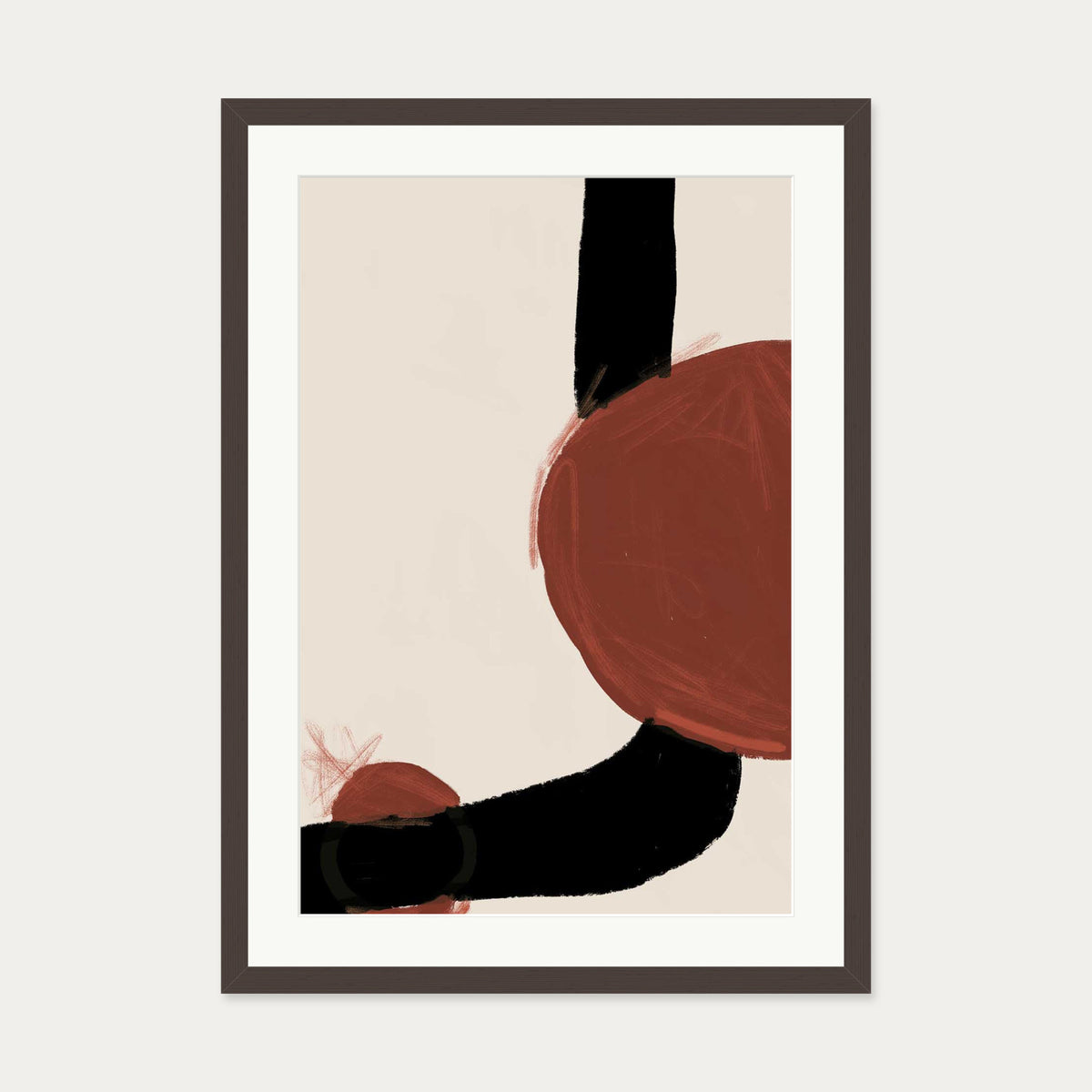 Rusty Red Marks Art Print — 50 x 70 cm — Brown Frame