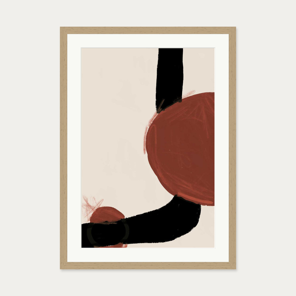 Rusty Red Marks Art Print — 50 x 70 cm — Oak Frame