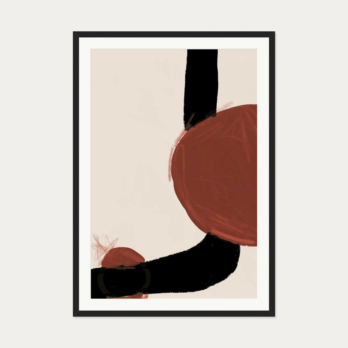 Rusty Red Marks Art Print — 70 x 100 cm — Black Frame