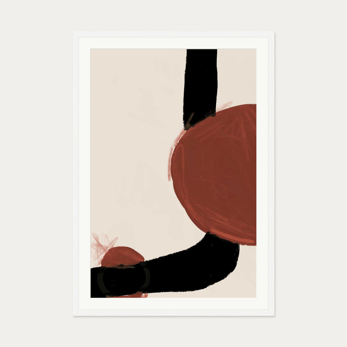 Rusty Red Marks Art Print — 70 x 100 cm — White Frame