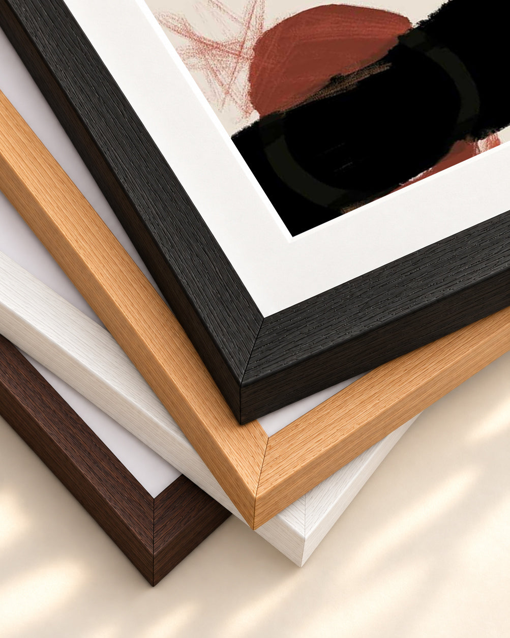 Rusty Red Marks Art Print — framed print corner with 5 cm mount and bevel