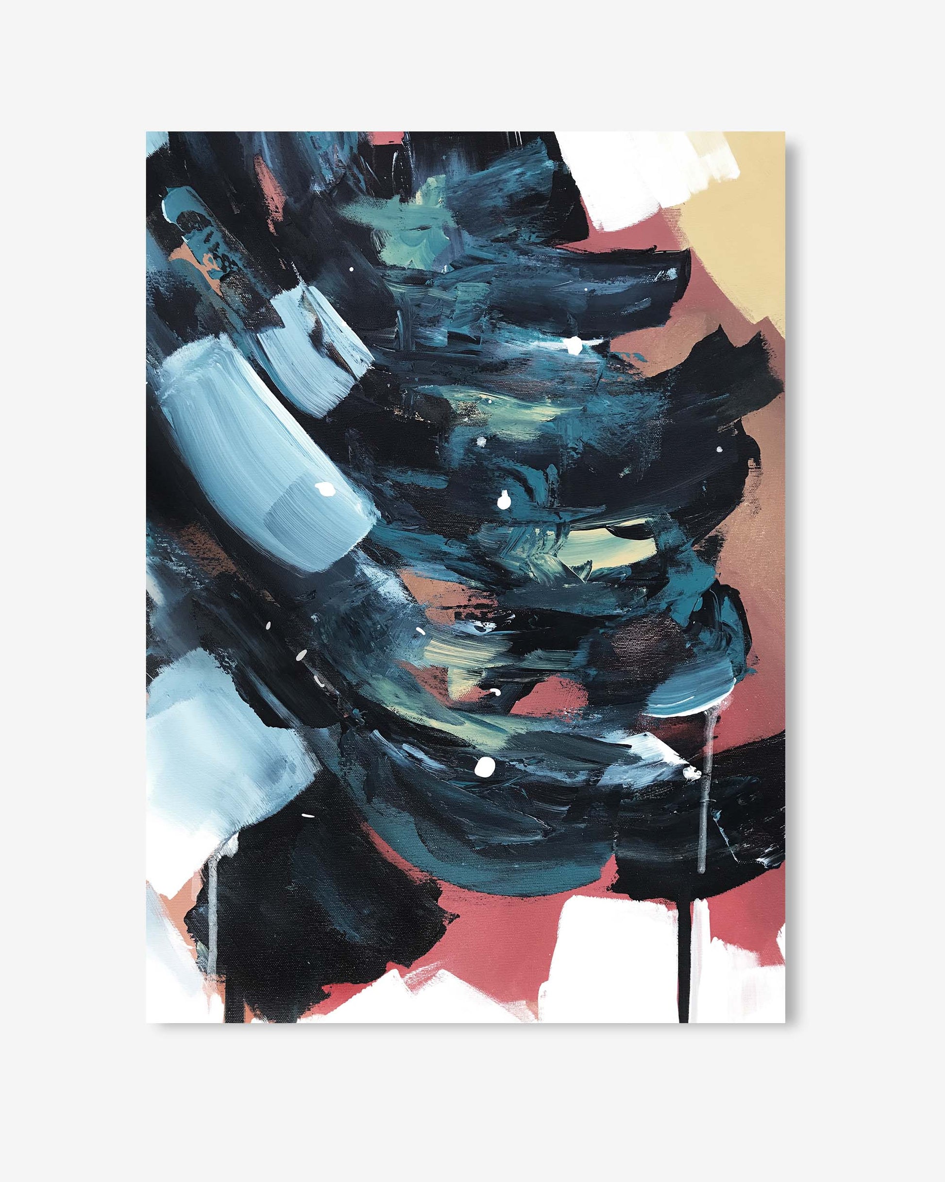 Abstract painting with bold brush strokes on a white background