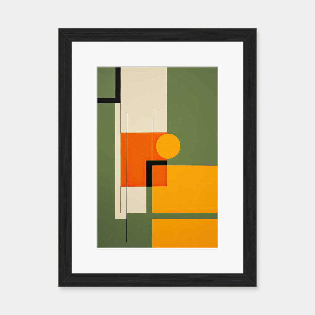 Sage On Orange Abstract Art Print — 30 x 40 cm — Black Frame
