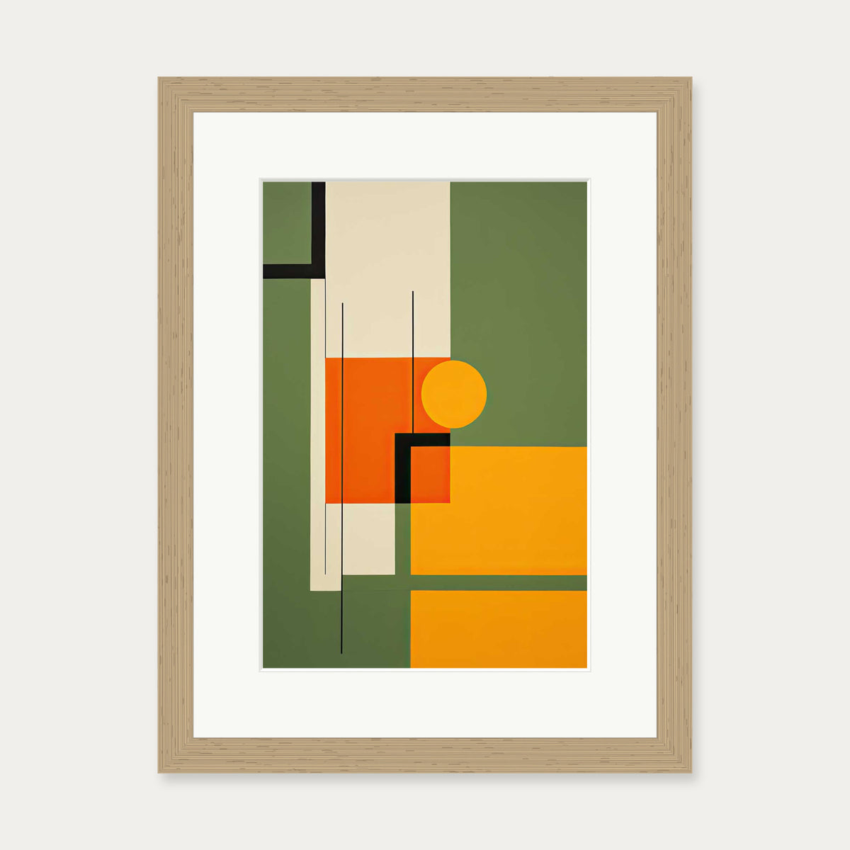 Sage On Orange Abstract Art Print — 30 x 40 cm — Oak Frame