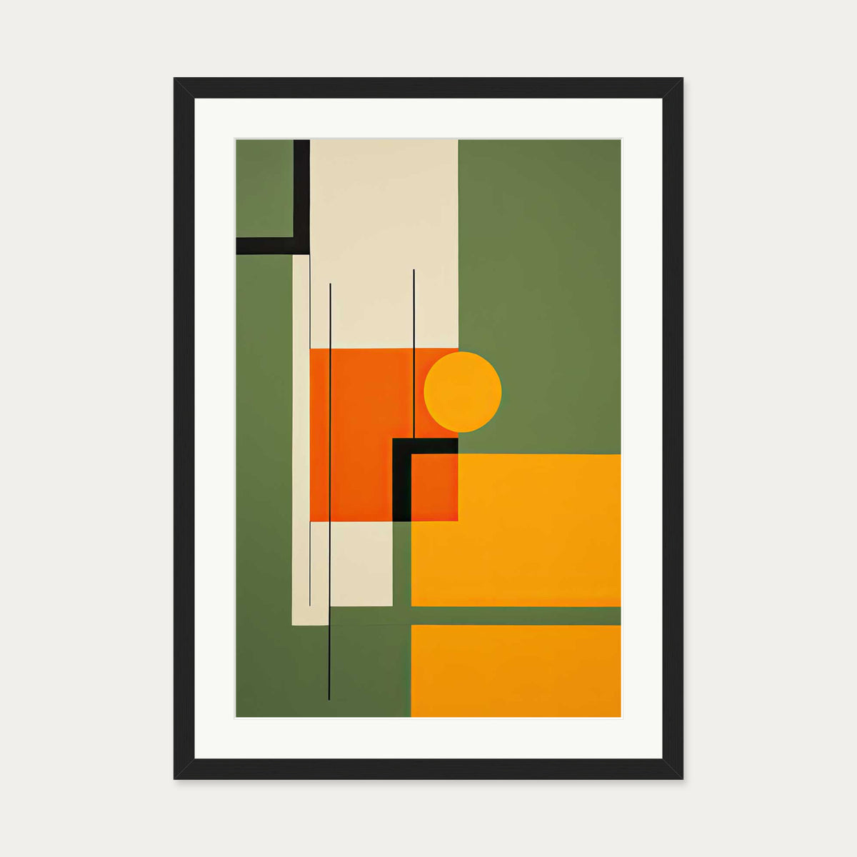 Sage On Orange Abstract Art Print — 50 x 70 cm — Black Frame