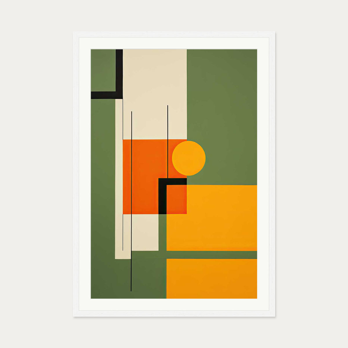 Sage On Orange Abstract Art Print — 70 x 100 cm — White Frame