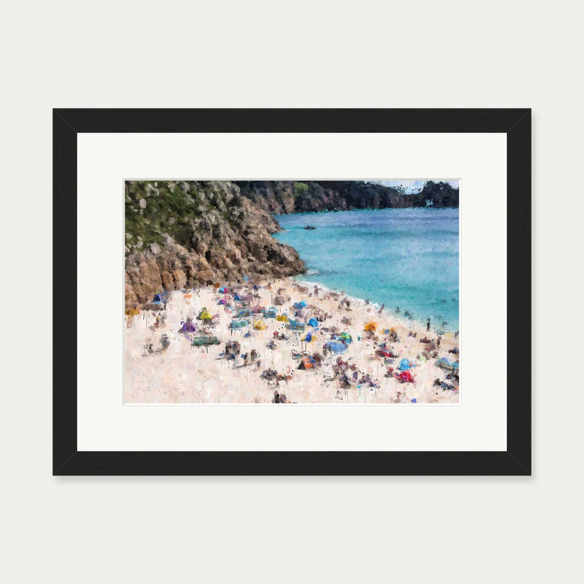 Sandy Beach Impressionist Art Print — 30 x 40 cm — Black Frame