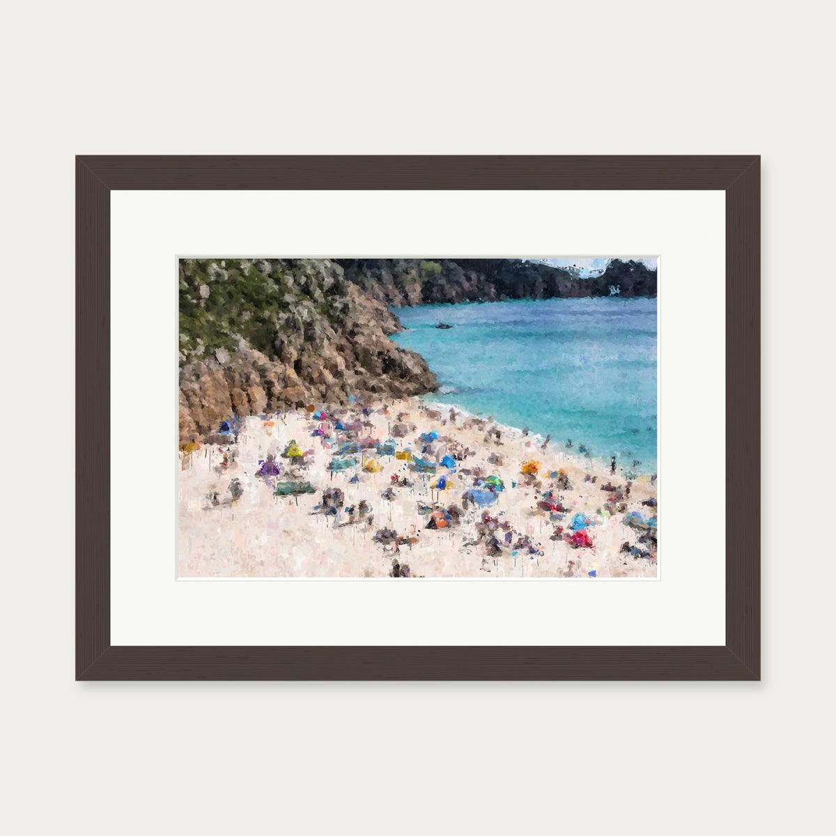 Sandy Beach Impressionist Art Print — 30 x 40 cm — Brown Frame