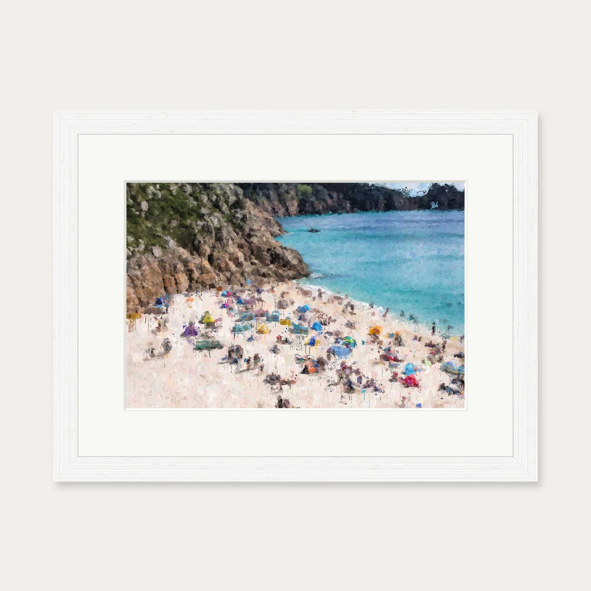 Sandy Beach Impressionist Art Print — 30 x 40 cm — White Frame