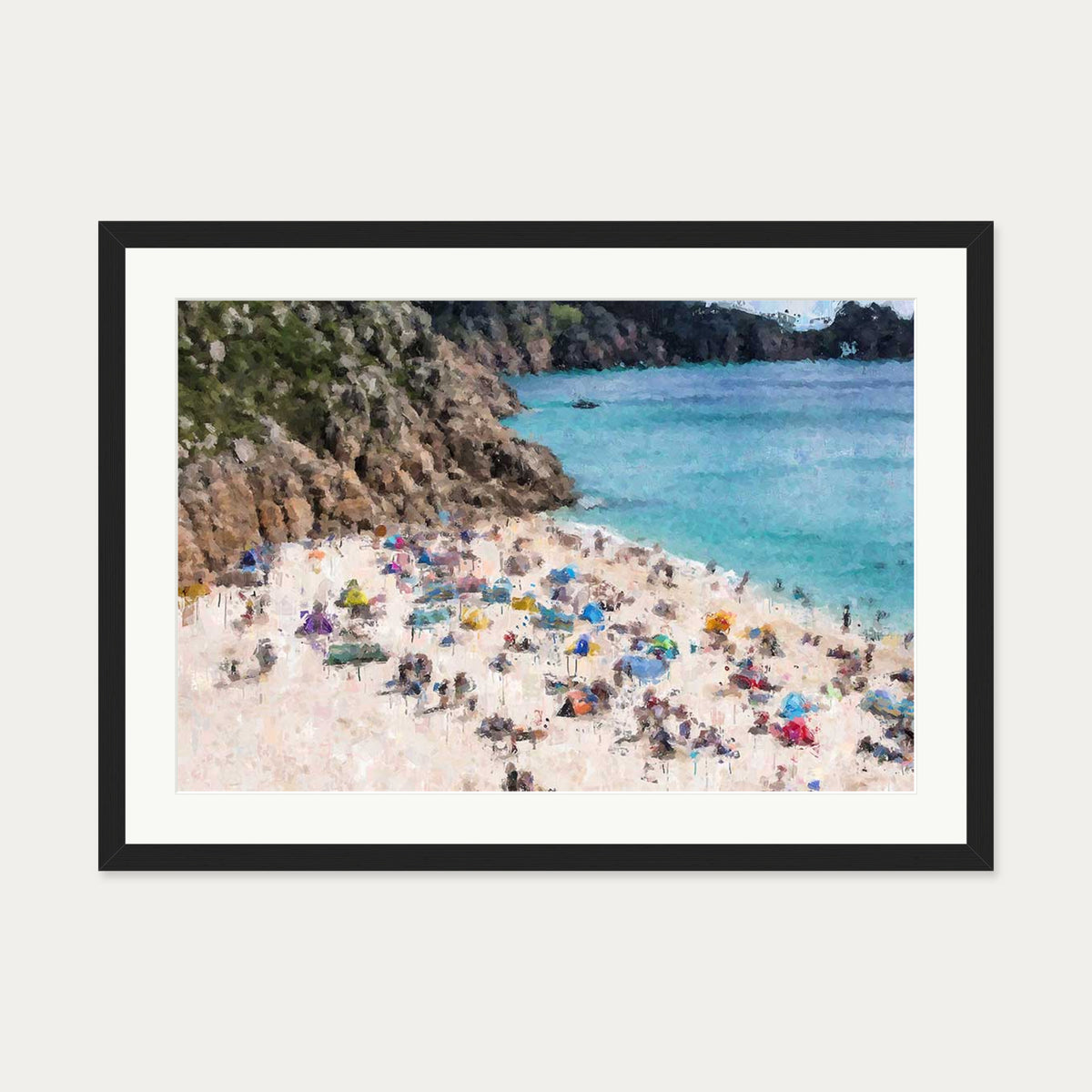 Sandy Beach Impressionist Art Print — 50 x 70 cm — Black Frame