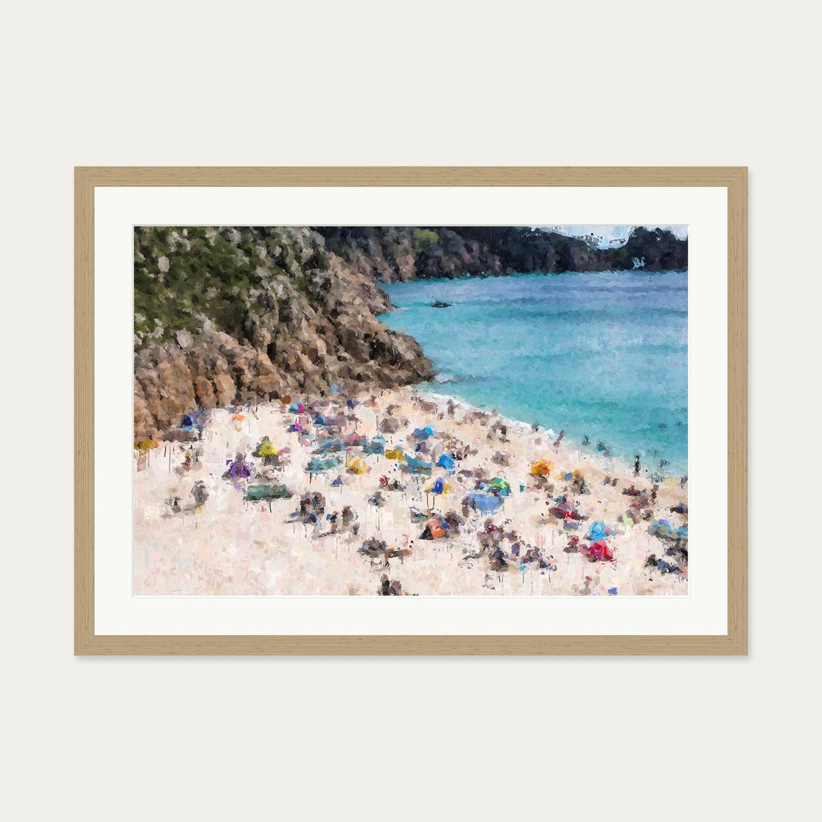Sandy Beach Impressionist Art Print — 50 x 70 cm — Oak Frame
