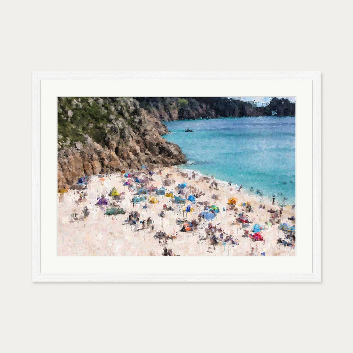 Sandy Beach Impressionist Art Print — 50 x 70 cm — White Frame