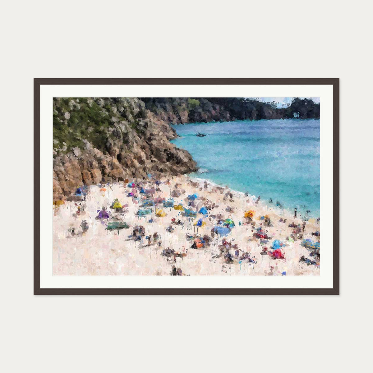 Sandy Beach Impressionist Art Print — 70 x 100 cm — Brown Frame