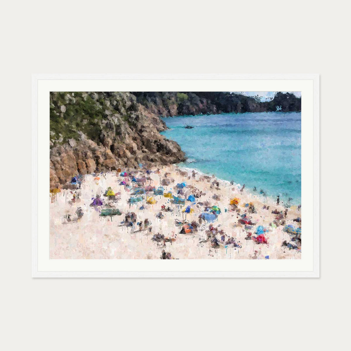 Sandy Beach Impressionist Art Print — 70 x 100 cm — White Frame