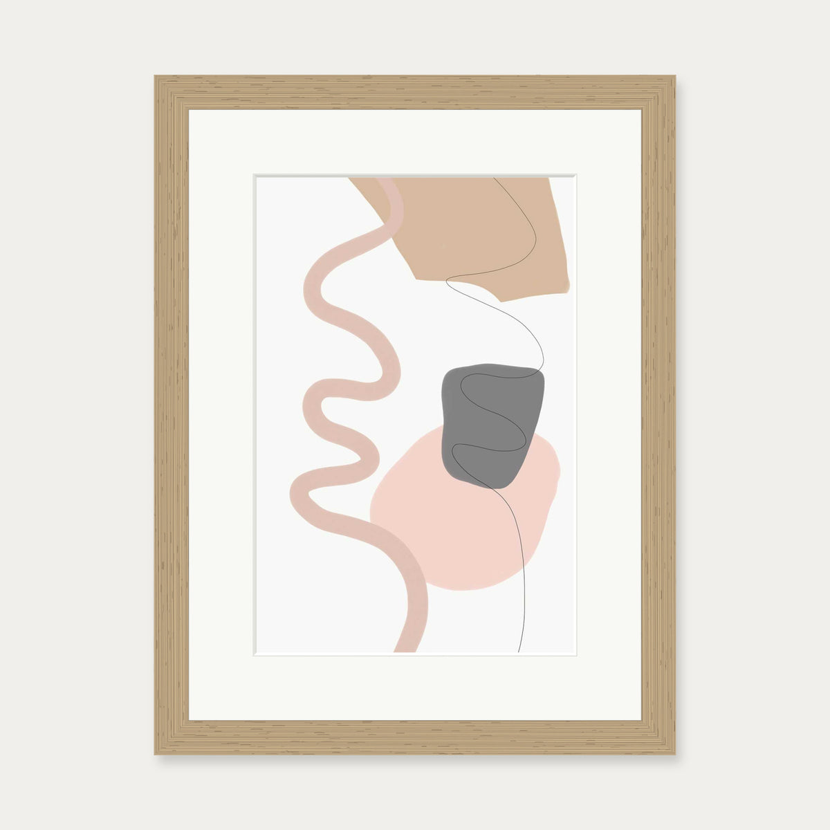 Scandi Shapes On Grey Art Print — 30 x 40 cm — Oak Frame