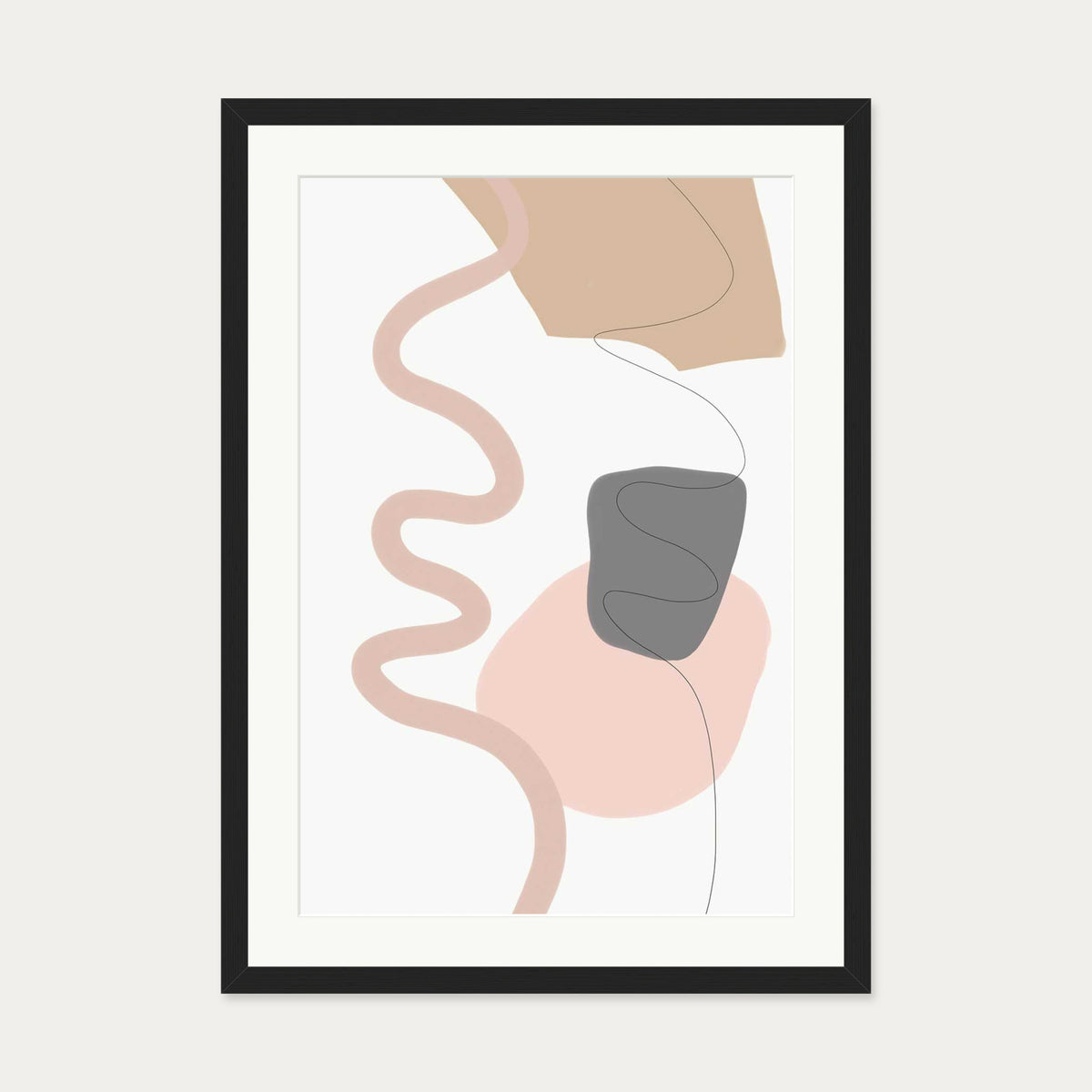 Scandi Shapes On Grey Art Print — 50 x 70 cm — Black Frame