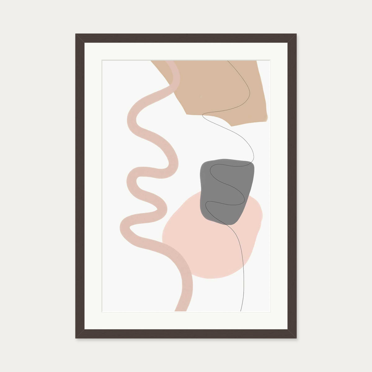 Scandi Shapes On Grey Art Print — 50 x 70 cm — Brown Frame
