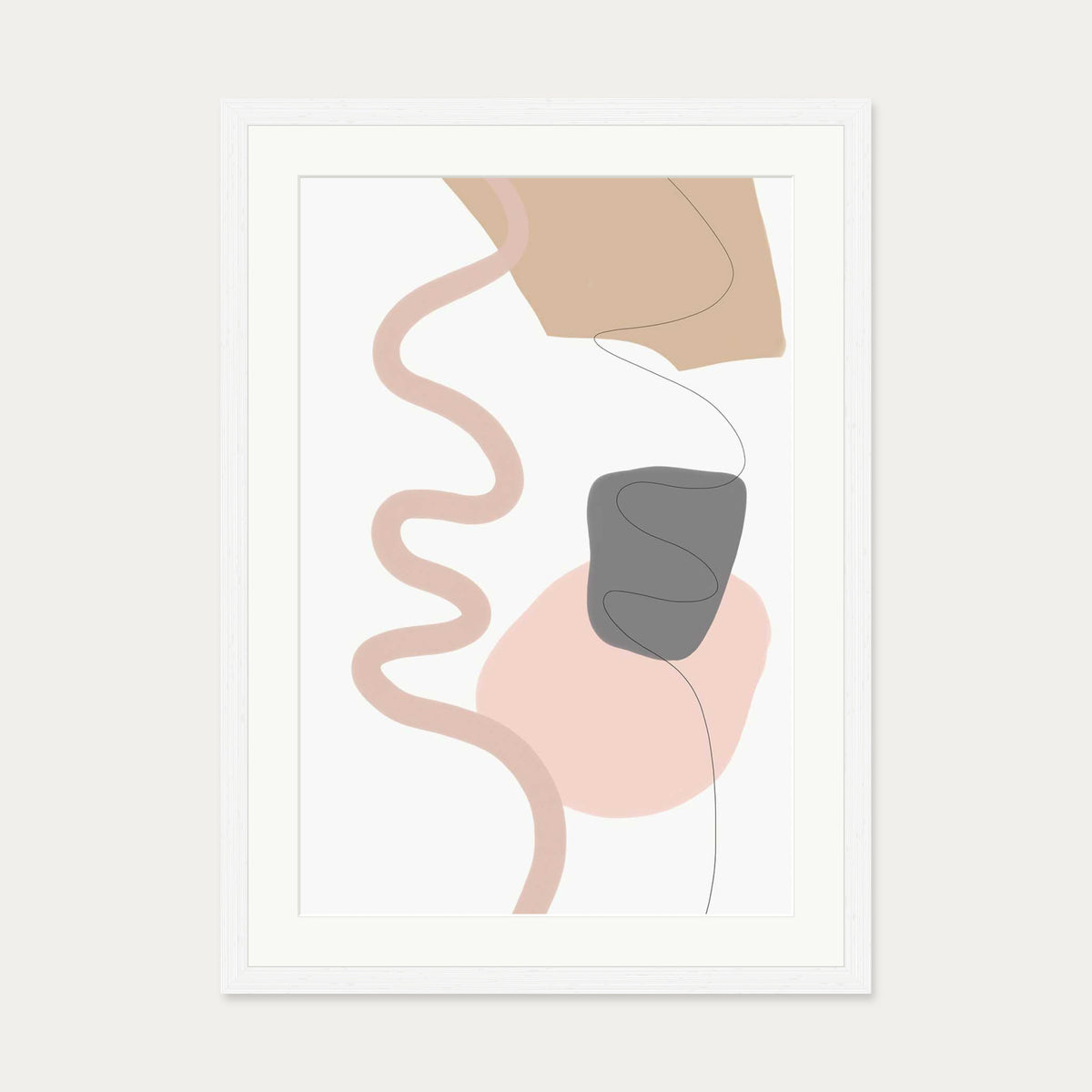 Scandi Shapes On Grey Art Print — 50 x 70 cm — White Frame