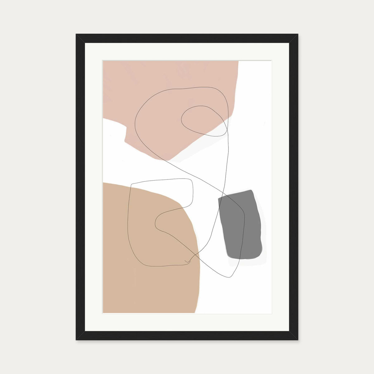 Scandi Shapes With Lines 2 Art Print — 50 x 70 cm — Black Frame