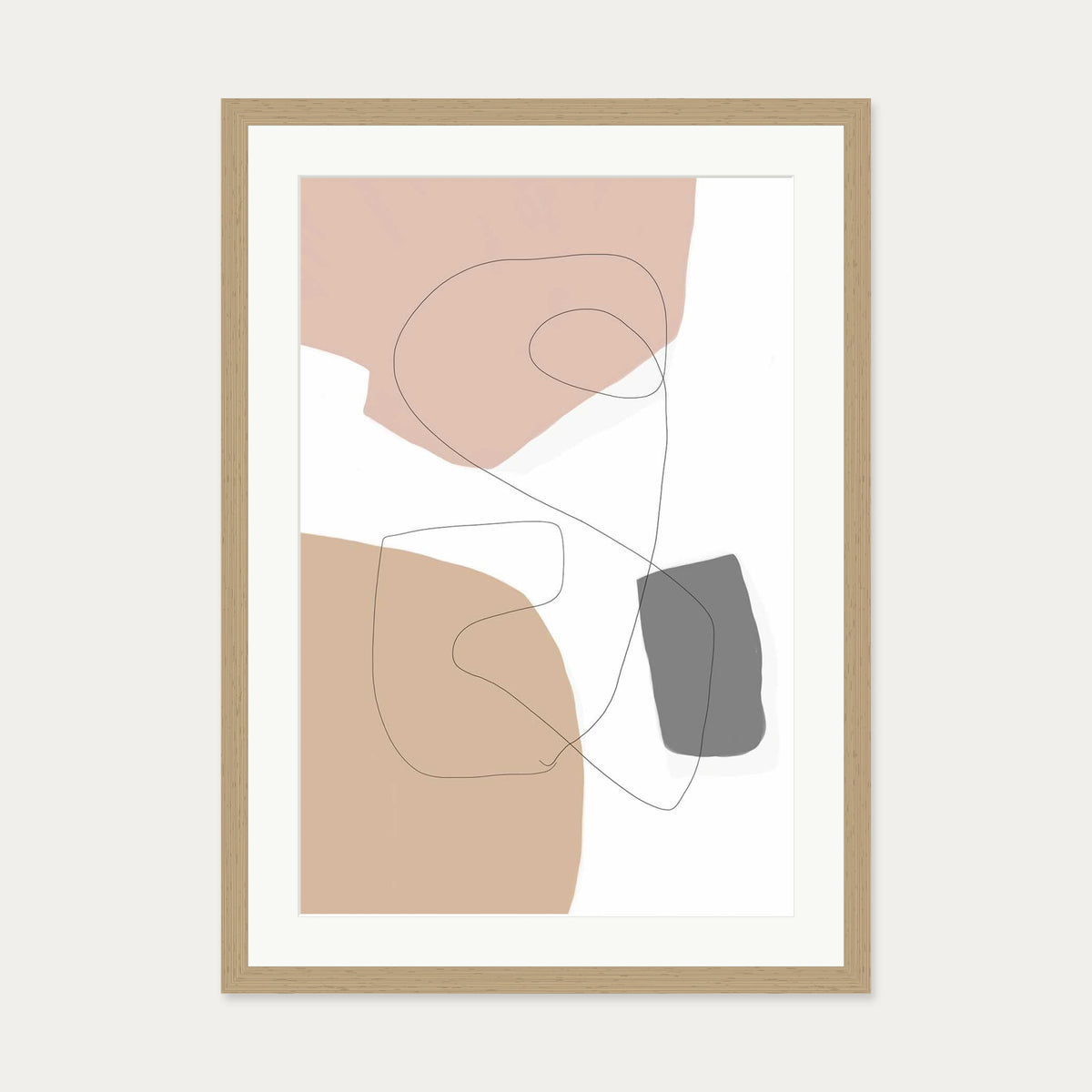 Scandi Shapes With Lines 2 Art Print — 50 x 70 cm — Oak Frame