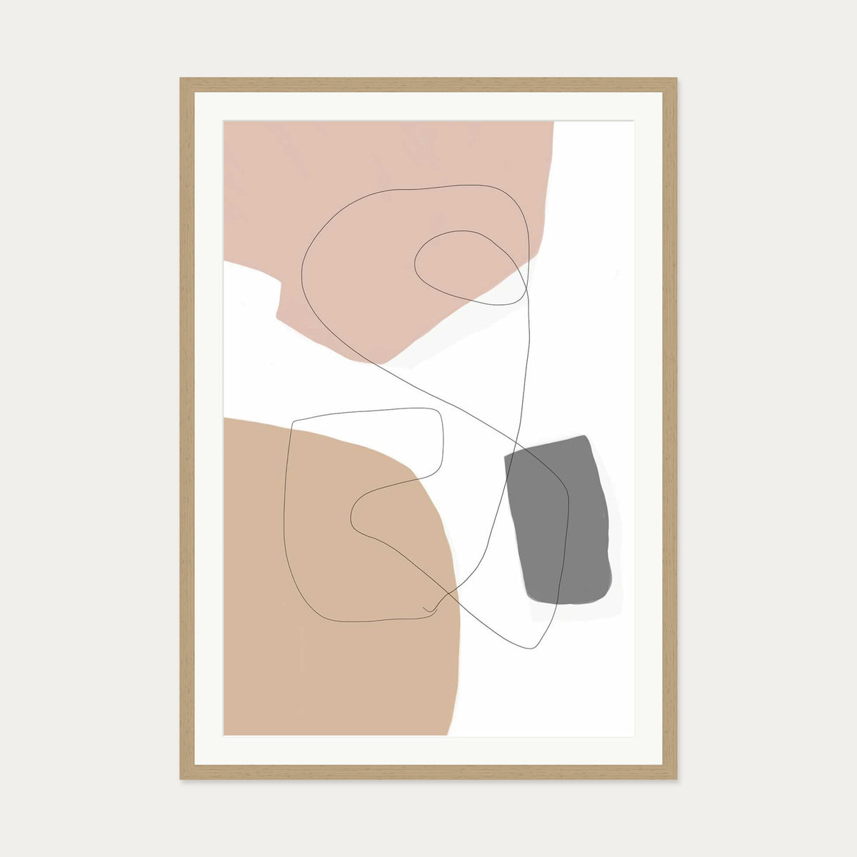 Scandi Shapes With Lines 2 Art Print — 70 x 100 cm — Oak Frame