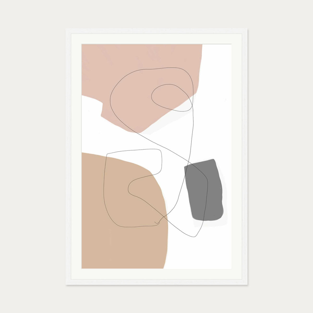 Scandi Shapes With Lines 2 Art Print — 70 x 100 cm — White Frame
