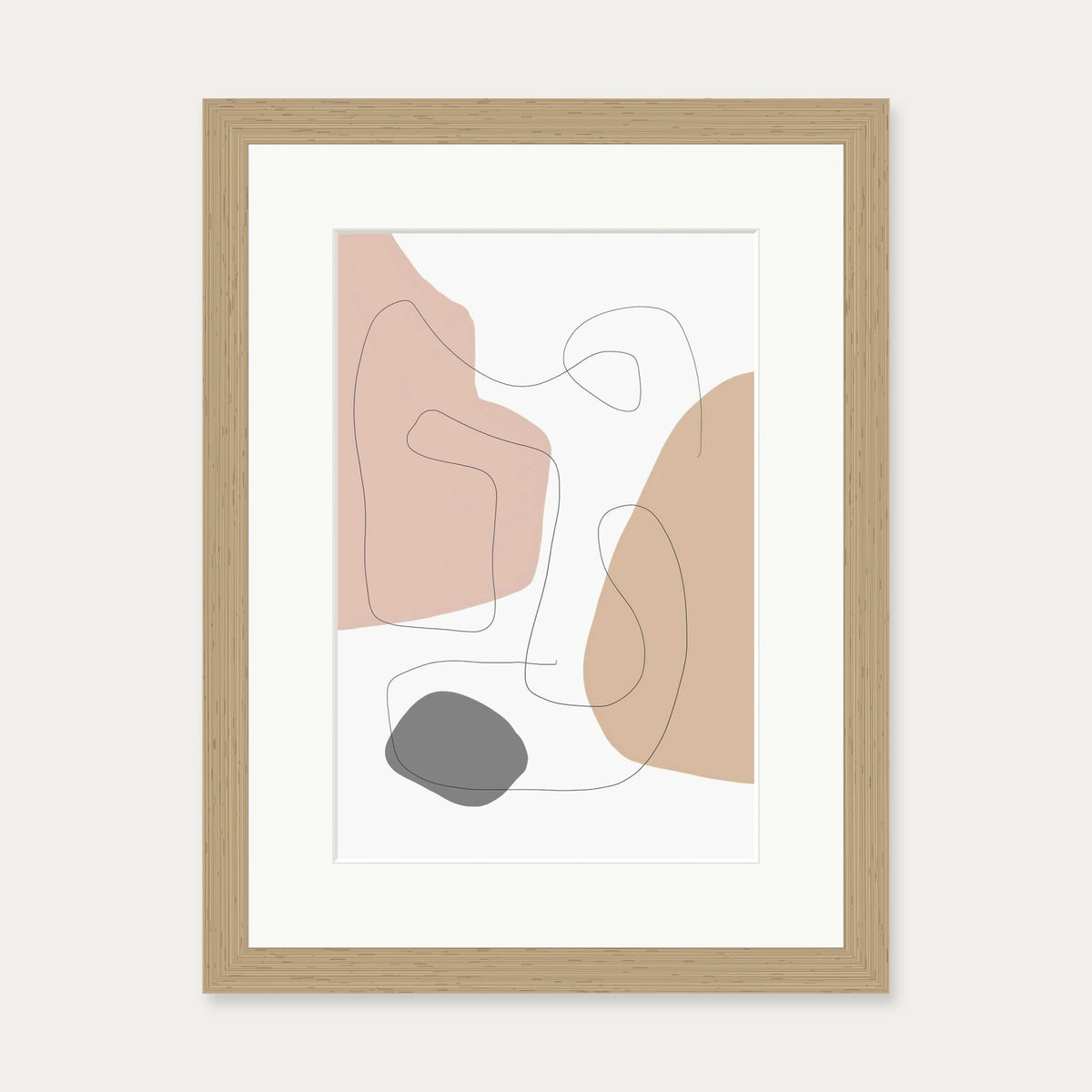 Scandi Shapes With Lines Art Print — 30 x 40 cm — Oak Frame