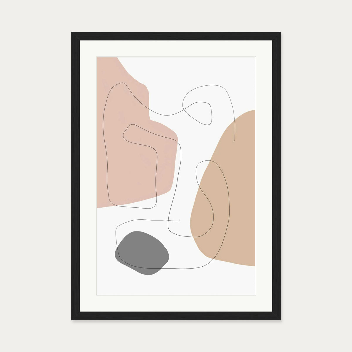 Scandi Shapes With Lines Art Print — 50 x 70 cm — Black Frame