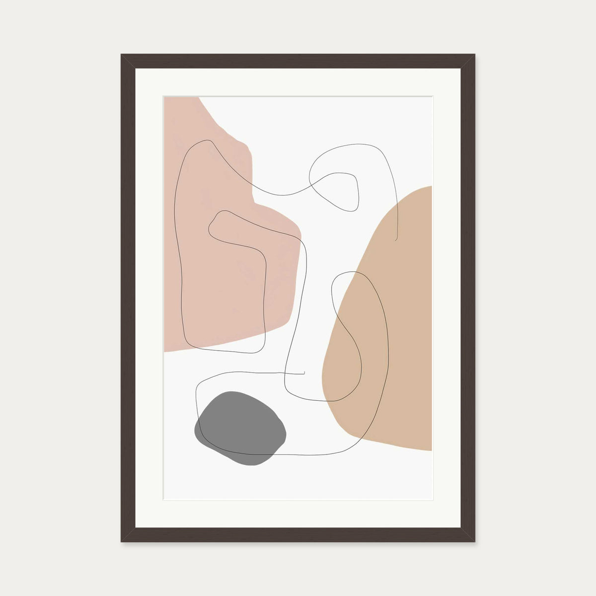 Scandi Shapes With Lines Art Print — 50 x 70 cm — Brown Frame