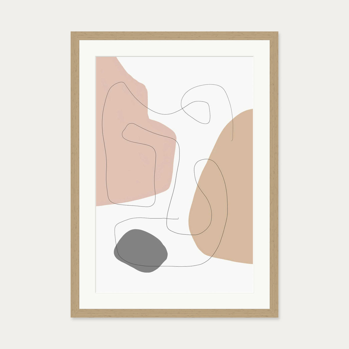Scandi Shapes With Lines Art Print — 50 x 70 cm — Oak Frame