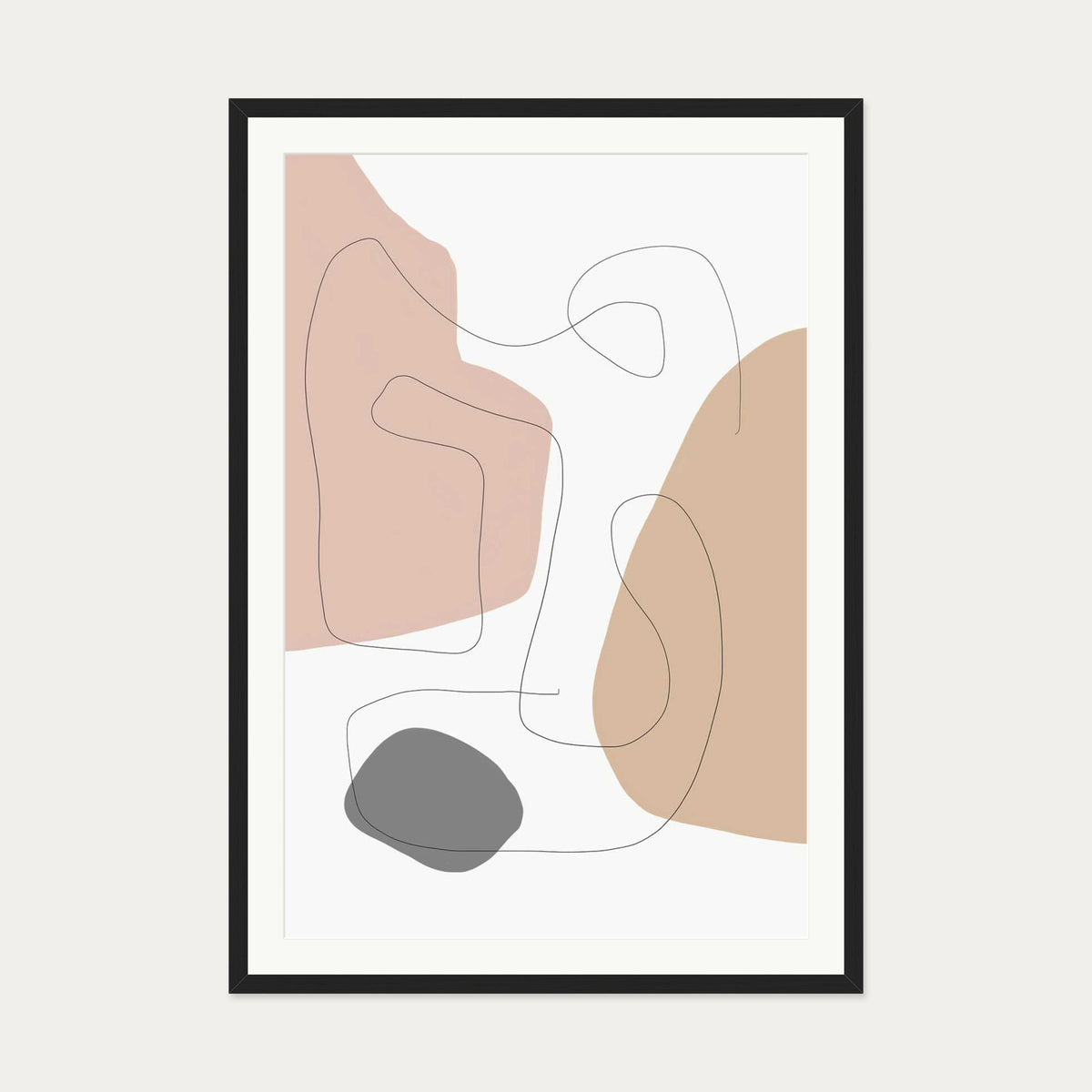 Scandi Shapes With Lines Art Print — 70 x 100 cm — Black Frame