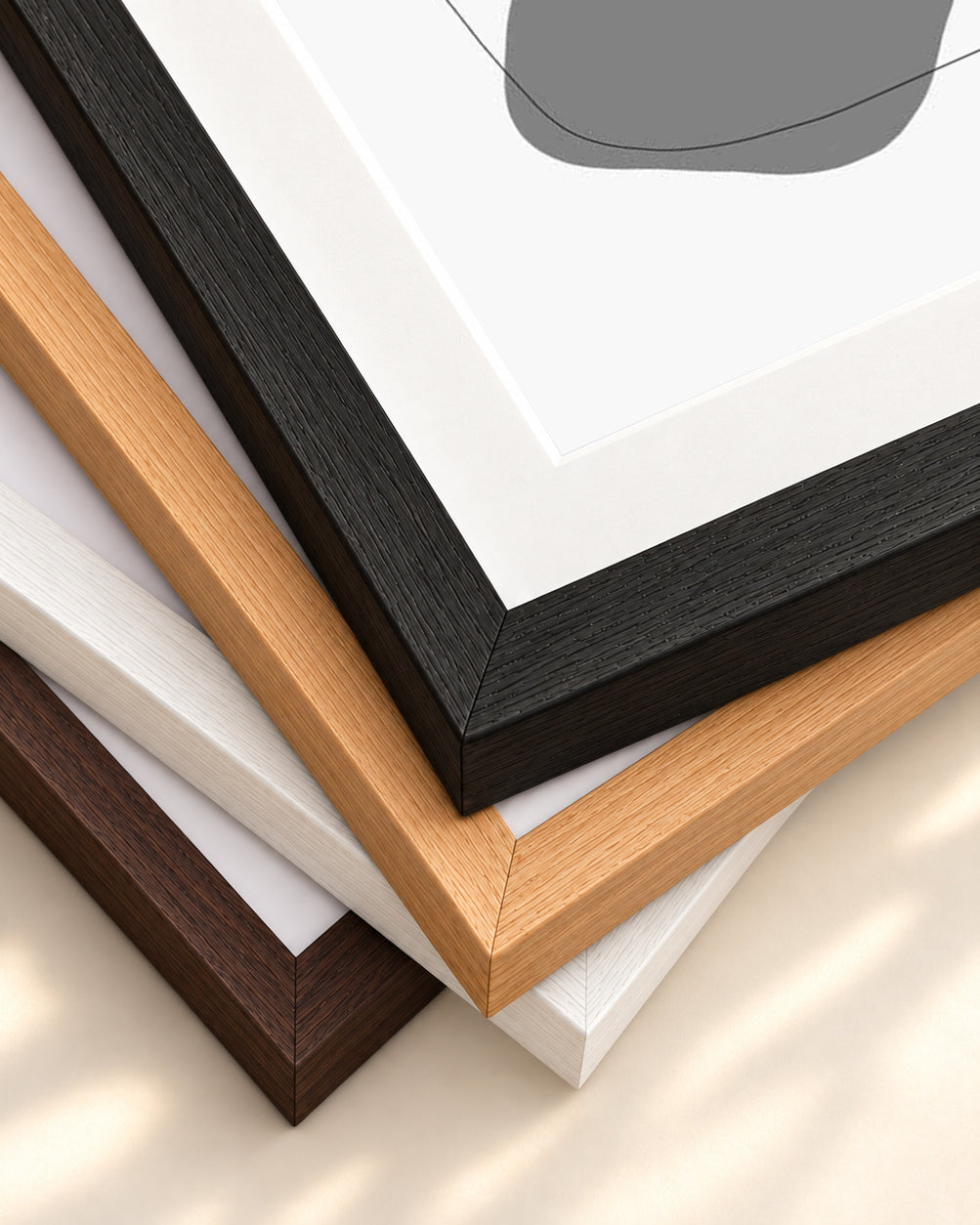 Scandi Shapes With Lines Art Print — framed print corner with 5 cm mount and bevel