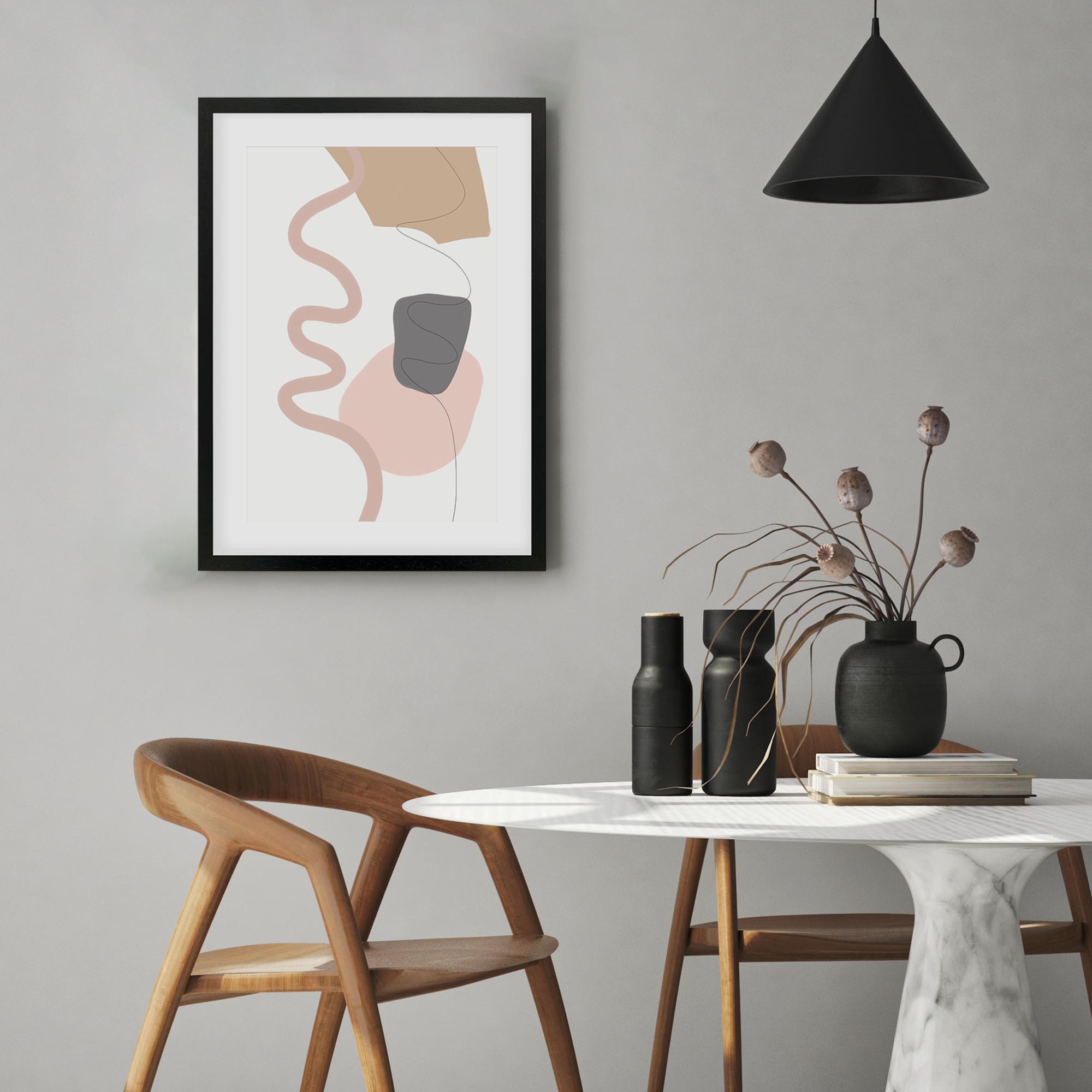 Scandi Shapes On Grey Framed Art