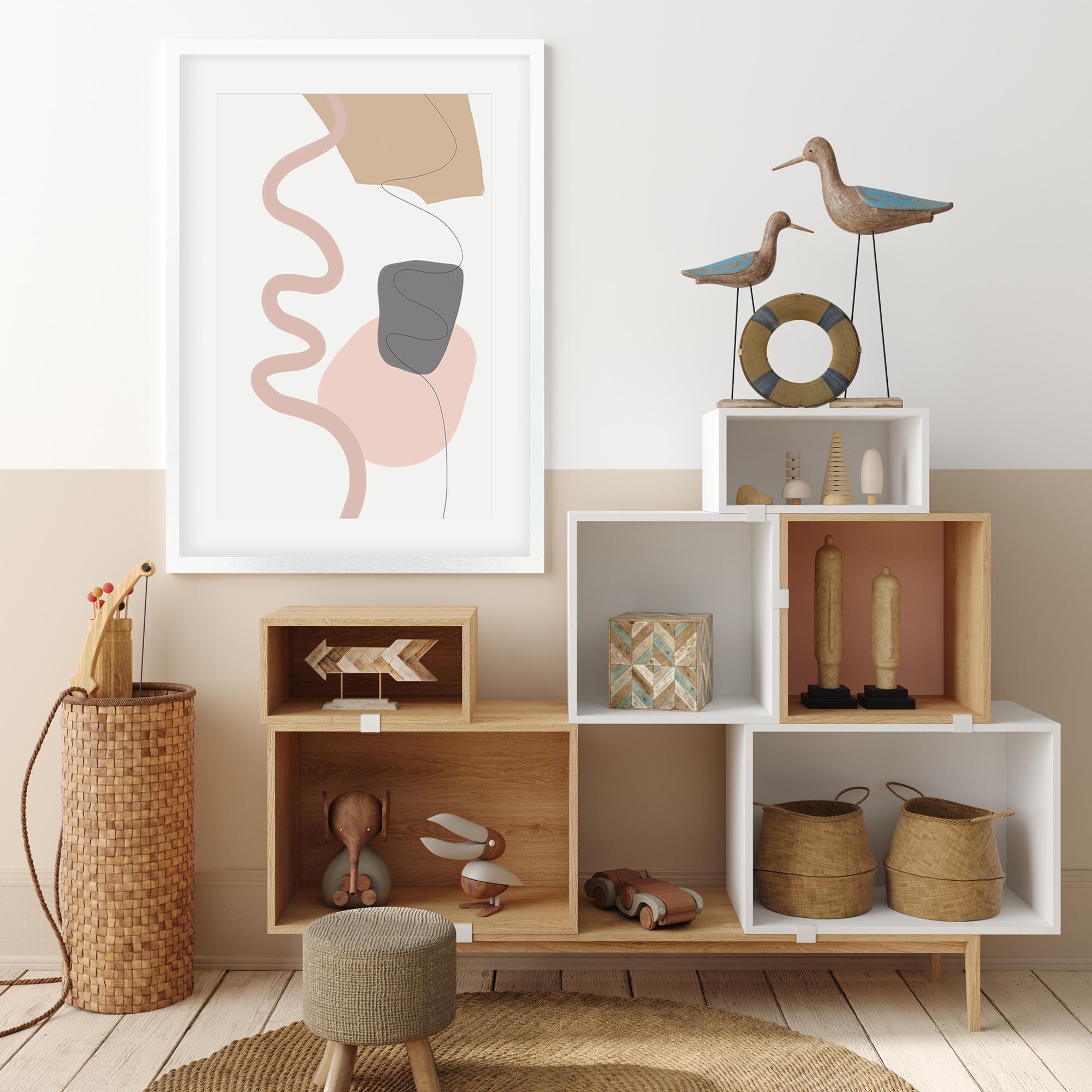 Scandi Shapes On Grey Framed Art