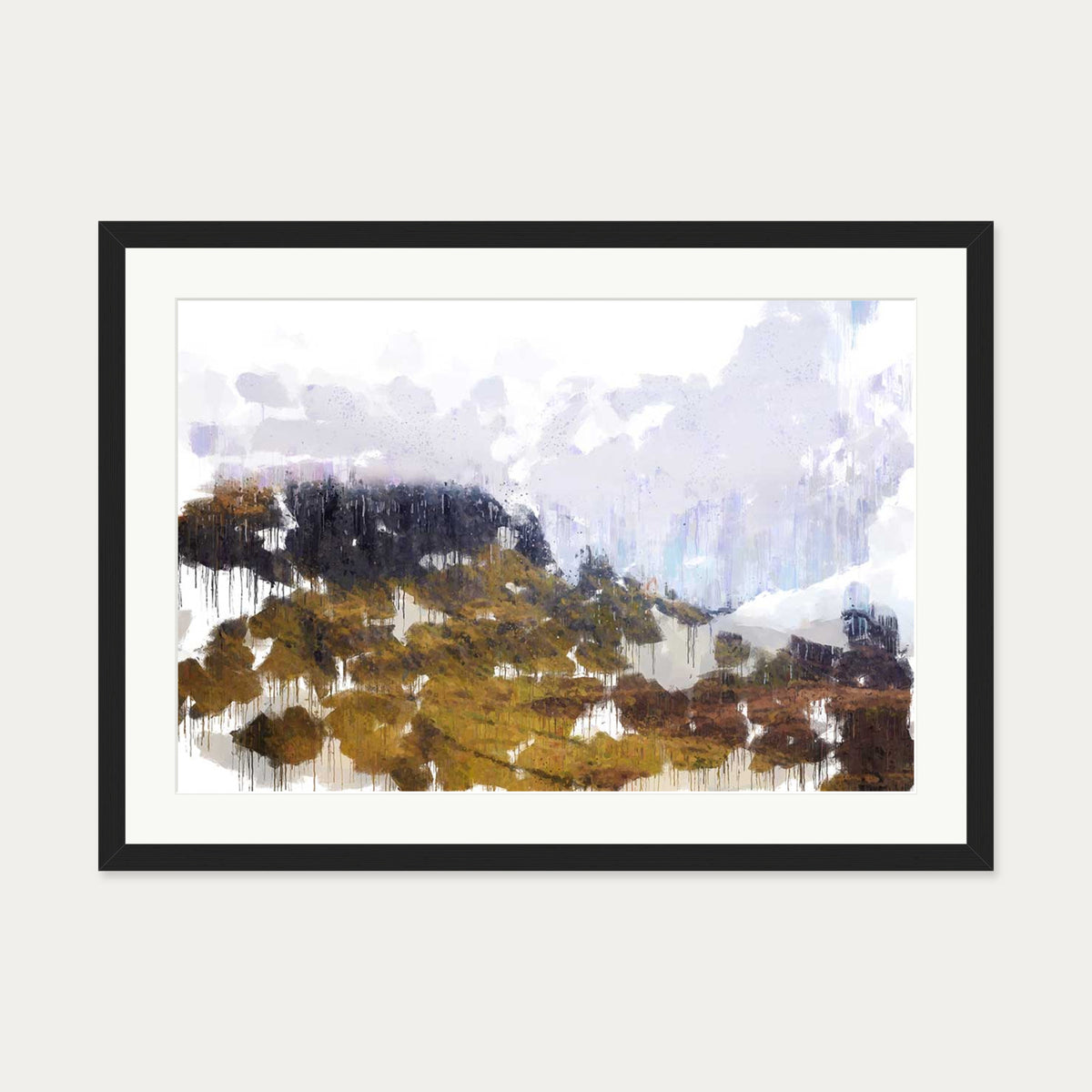 Scottish Highlands Impressionist Art Print — 50 x 70 cm — Black Frame