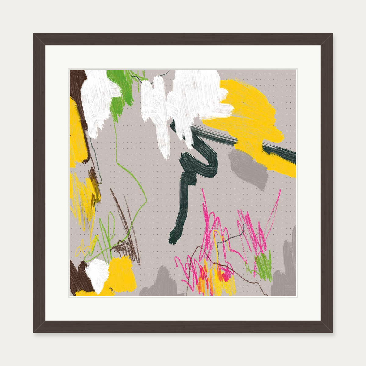 Scribbles On Paper Art Print — 50 x 50 cm — Brown Frame