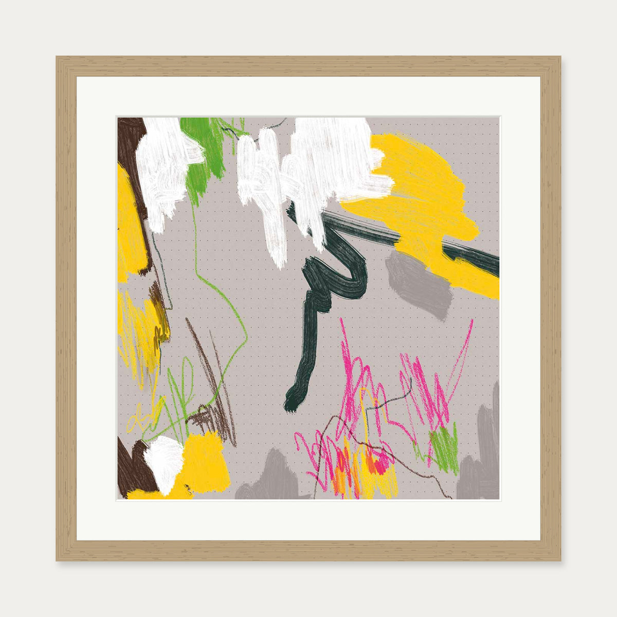 Scribbles On Paper Art Print — 50 x 50 cm — Oak Frame