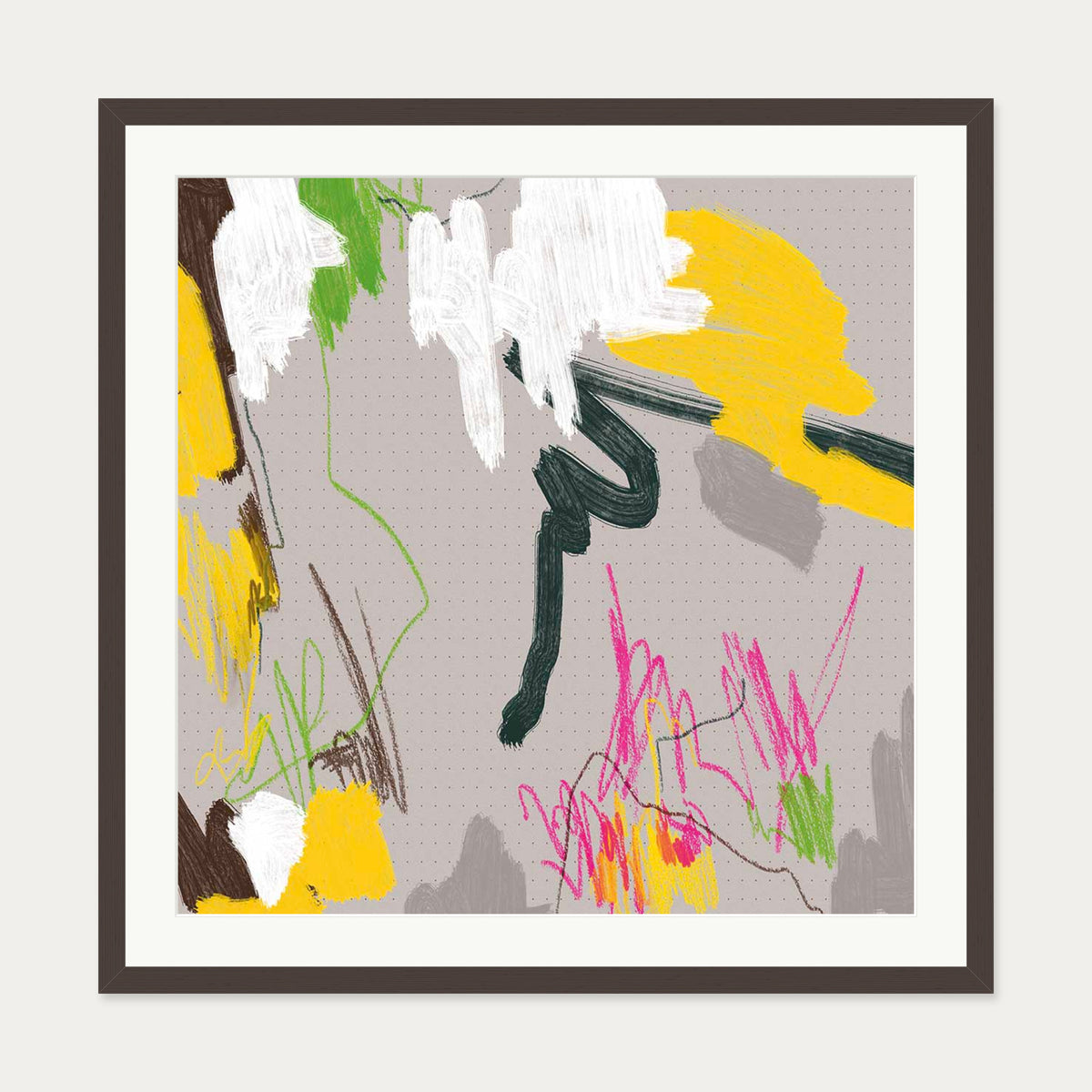 Scribbles On Paper Art Print — 70 x 70 cm — Brown Frame
