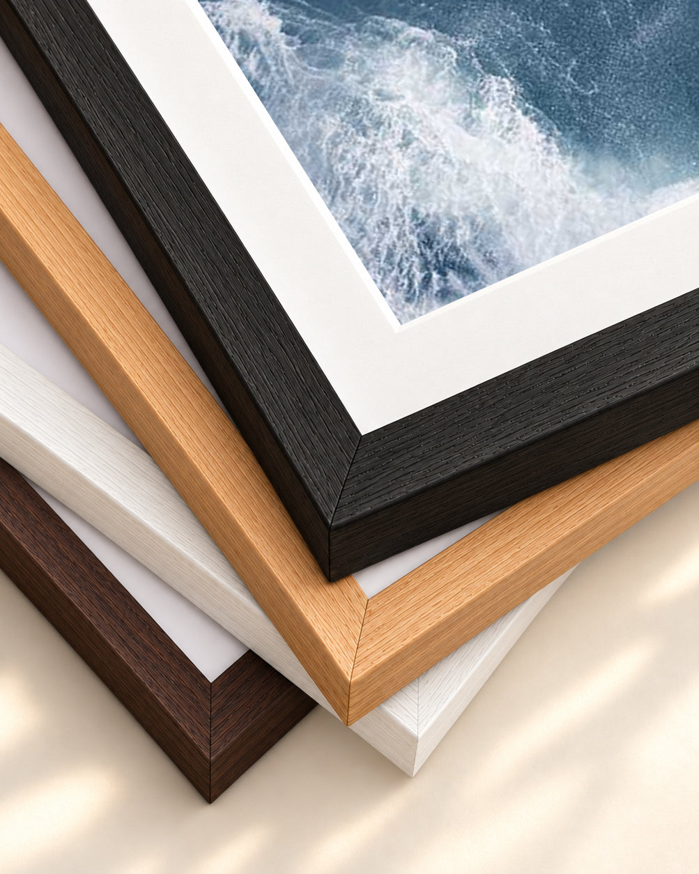 Sea Waves Wall Art Print — framed print corner with 5 cm mount and bevel